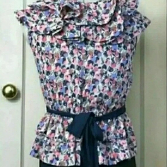 NWOT RUFFLE COLLAR TOP PEPLUM TOP BELTED BLUE FLORAL SZ 6 WOMENS 6 - Picture 4 of 4